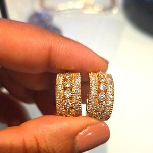 Sterling Silver With Gold Plating  and CZ Hoop Earrings